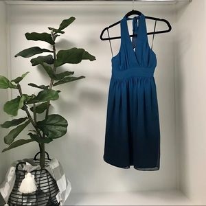 Express NYE Holiday Y2K Casual Chic‎ Ombré V Neck Halter Mini Dress Blue XS